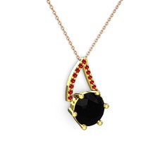Tirian Kolye - Siyah zirkon ve garnet 18 ayar altın kolye (40 cm rose altın rolo zincir) #1754nw9