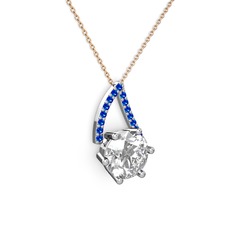 Tirian Kolye - Swarovski ve lab safir 925 ayar gümüş kolye (40 cm gümüş rolo zincir) #17a7ym0