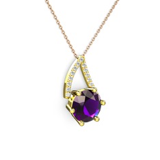 Tirian Kolye - Ametist ve swarovski 925 ayar altın kaplama gümüş kolye (40 cm gümüş rolo zincir) #17bed65