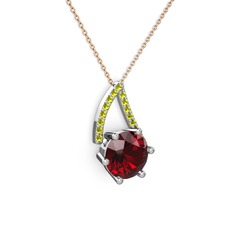 Tirian Kolye - Garnet ve peridot 8 ayar beyaz altın kolye (40 cm rose altın rolo zincir) #18biglm