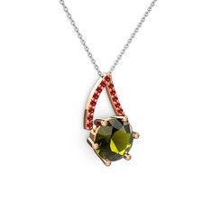 Peridot ve garnet 8 ayar rose altın kolye (40 cm beyaz altın rolo zincir)