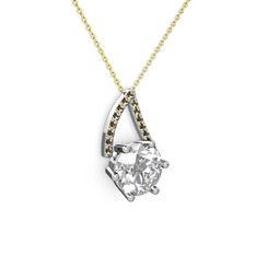 Tirian Kolye - Swarovski ve dumanlı kuvars 14 ayar beyaz altın kolye (40 cm altın rolo zincir) #194gd22
