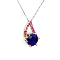 Tirian Kolye - Lab safir ve rodolit garnet 8 ayar rose altın kolye (40 cm beyaz altın rolo zincir) #19dw6kw