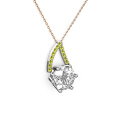 Swarovski ve peridot 18 ayar beyaz altın kolye (40 cm rose altın rolo zincir)