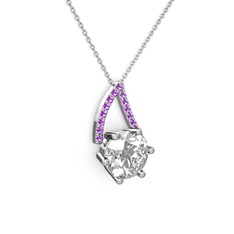 Swarovski ve ametist 8 ayar beyaz altın kolye (40 cm beyaz altın rolo zincir)