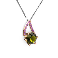 Peridot ve ametist 14 ayar rose altın kolye (40 cm gümüş rolo zincir)