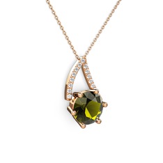 Tirian Kolye - Peridot ve swarovski 925 ayar rose altın kaplama gümüş kolye (40 cm rose altın rolo zincir) #1axn230