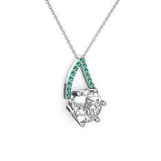 Tirian Kolye - Swarovski ve yeşil kuvars 8 ayar beyaz altın kolye (40 cm beyaz altın rolo zincir) #1b1apzv