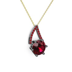 Tirian Kolye - Rodolit garnet ve garnet 925 ayar siyah rodyum kaplama gümüş kolye (40 cm altın rolo zincir) #1bc3d5o