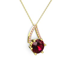 Rodolit garnet ve pembe kuvars 8 ayar altın kolye (40 cm altın rolo zincir)