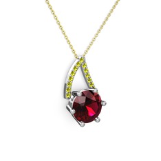 Tirian Kolye - Rodolit garnet ve peridot 925 ayar gümüş kolye (40 cm gümüş rolo zincir) #1bfjbx2