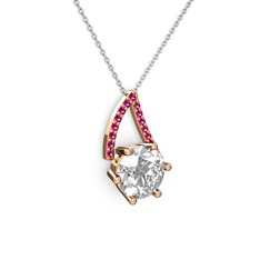 Tirian Kolye - Swarovski ve rodolit garnet 18 ayar rose altın kolye (40 cm beyaz altın rolo zincir) #1buhwol