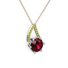 Tirian Kolye - Rodolit garnet ve peridot 18 ayar beyaz altın kolye (40 cm rose altın rolo zincir) #1c5fbl9