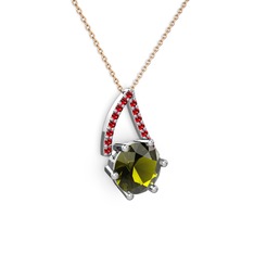 Peridot ve garnet 18 ayar beyaz altın kolye (40 cm rose altın rolo zincir)