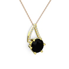 Siyah zirkon ve swarovski 8 ayar altın kolye (40 cm gümüş rolo zincir)