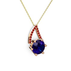 Tirian Kolye - Lab safir ve garnet 18 ayar rose altın kolye (40 cm altın rolo zincir) #1d83s3n