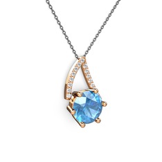 Akuamarin ve swarovski 18 ayar rose altın kolye (40 cm gümüş rolo zincir)