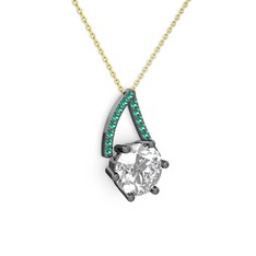 Tirian Kolye - Swarovski ve yeşil kuvars 925 ayar siyah rodyum kaplama gümüş kolye (40 cm gümüş rolo zincir) #1fowsfx