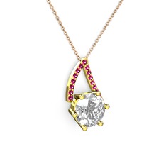 Swarovski ve rodolit garnet 18 ayar altın kolye (40 cm rose altın rolo zincir)