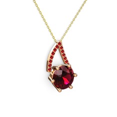 Tirian Kolye - Rodolit garnet ve garnet 8 ayar rose altın kolye (40 cm altın rolo zincir) #1gc6955