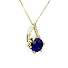 Tirian Kolye - Lab safir ve swarovski 8 ayar altın kolye (40 cm gümüş rolo zincir) #1gc7q4i