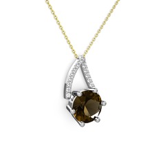 Tirian Kolye - Dumanlı kuvars ve swarovski 14 ayar beyaz altın kolye (40 cm altın rolo zincir) #1glz6ew