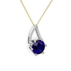 Tirian Kolye - Lab safir ve swarovski 925 ayar gümüş kolye (40 cm gümüş rolo zincir) #1h69dod