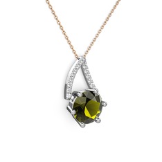 Tirian Kolye - Peridot ve beyaz zirkon 925 ayar gümüş kolye (40 cm rose altın rolo zincir) #1haox5z