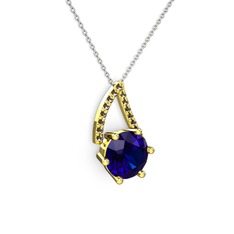 Tirian Kolye - Lab safir ve dumanlı kuvars 14 ayar altın kolye (40 cm beyaz altın rolo zincir) #1hgau6t