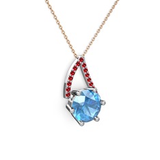 Akuamarin ve garnet 8 ayar beyaz altın kolye (40 cm rose altın rolo zincir)