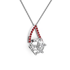 Tirian Kolye - Beyaz zirkon ve garnet 18 ayar beyaz altın kolye (40 cm gümüş rolo zincir) #1hx9zp8