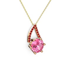 Tirian Kolye - Pembe kuvars ve garnet 18 ayar rose altın kolye (40 cm gümüş rolo zincir) #1i7ahtx