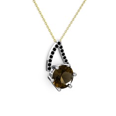 Tirian Kolye - Dumanlı kuvars ve siyah zirkon 18 ayar beyaz altın kolye (40 cm altın rolo zincir) #1ieq6un
