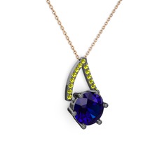 Tirian Kolye - Lab safir ve peridot 925 ayar siyah rodyum kaplama gümüş kolye (40 cm rose altın rolo zincir) #1jc24nd