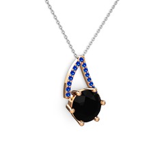 Siyah zirkon ve lab safir 14 ayar rose altın kolye (40 cm gümüş rolo zincir)