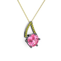 Tirian Kolye - Pembe kuvars ve peridot 925 ayar siyah rodyum kaplama gümüş kolye (40 cm altın rolo zincir) #1k3cf47