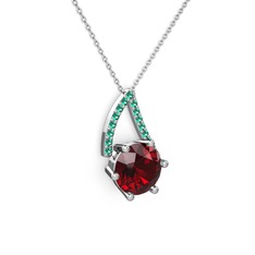 Garnet ve yeşil kuvars 8 ayar beyaz altın kolye (40 cm beyaz altın rolo zincir)