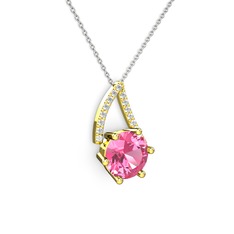 Pembe kuvars ve pırlanta 18 ayar altın kolye (0.24 karat, 40 cm gümüş rolo zincir)