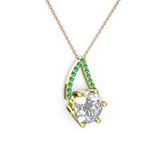 Swarovski ve yeşil kuvars 925 ayar altın kaplama gümüş kolye (40 cm rose altın rolo zincir)