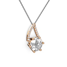 Tirian Kolye - Beyaz zirkon ve swarovski 8 ayar rose altın kolye (40 cm gümüş rolo zincir) #1m034wt