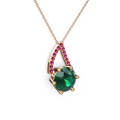 Yeşil kuvars ve rodolit garnet 14 ayar rose altın kolye (40 cm rose altın rolo zincir)