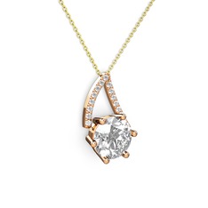 Tirian Kolye - Swarovski ve pırlanta 925 ayar rose altın kaplama gümüş kolye (0.24 karat, 40 cm altın rolo zincir) #1nwzfqk