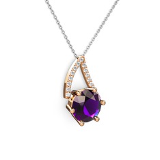 Tirian Kolye - Ametist ve swarovski 18 ayar rose altın kolye (40 cm beyaz altın rolo zincir) #1nynfck