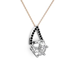 Tirian Kolye - Swarovski ve siyah zirkon 8 ayar beyaz altın kolye (40 cm rose altın rolo zincir) #1o0wjqx