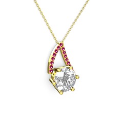 Beyaz zirkon ve rodolit garnet 8 ayar altın kolye (40 cm altın rolo zincir)