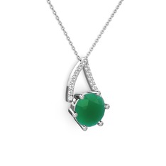 Kök zümrüt ve swarovski 925 ayar gümüş kolye (40 cm beyaz altın rolo zincir)