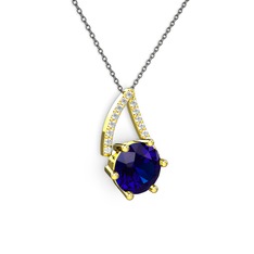 Tirian Kolye - Lab safir ve swarovski 8 ayar altın kolye (40 cm gümüş rolo zincir) #1p5hpt3