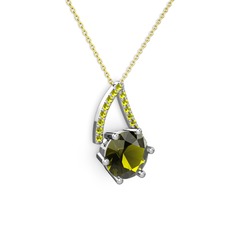 Tirian Kolye - Peridot 8 ayar beyaz altın kolye (40 cm altın rolo zincir) #1ph6oax