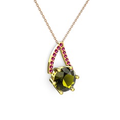 Peridot ve rodolit garnet 14 ayar altın kolye (40 cm rose altın rolo zincir)
