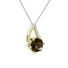 Tirian Kolye - Dumanlı kuvars ve swarovski 18 ayar altın kolye (40 cm gümüş rolo zincir) #1pj8sh3